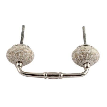 White Crackle Wheel Ceramic Bridge Cupboard Handle